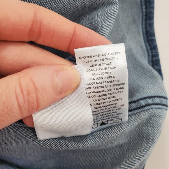 rag & bone Denim Jacket Womens Large Cropped Trucker Button Front Medium Wash - Picture 7 of 8